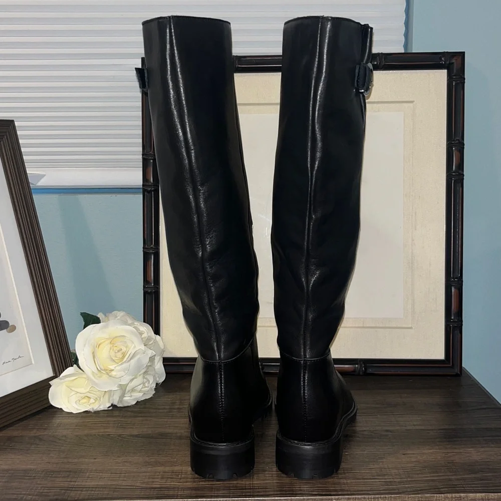 Steve Madden Women's Leary Tall Black Buckle Pull On Leather Boots NWOB sz 10